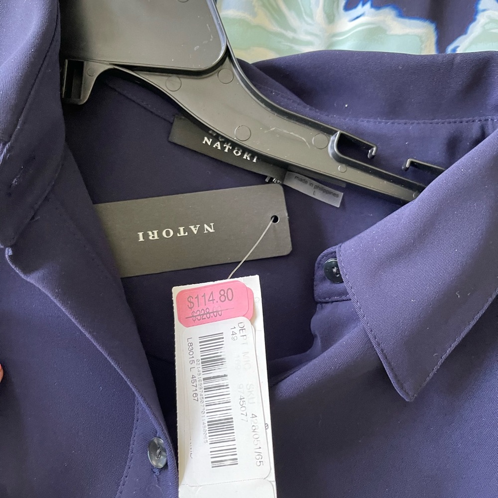 Natori large navy button up top.